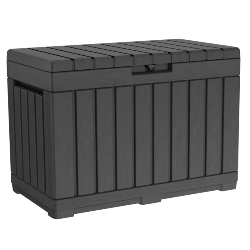 Keter Kentwood Storage Box 190L - Caja de almacenaje para jardín (resistente a los rayos UV, 82,3 x 45,7 x 57,7 cm), color grafito