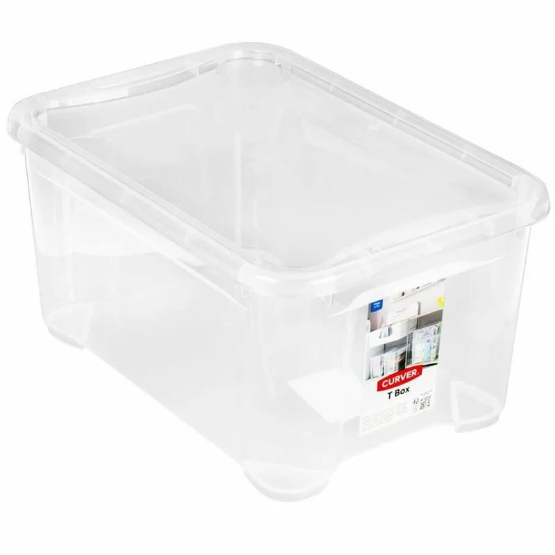 Contenedor con tapa, Curver, 14 L, transparente, ideal para almacenamiento doméstico y oficina, diseño apilable, alta resistencia, plástico duradero y fácil de limpiar