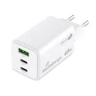 MediaRange Adaptador de Carga rápida GAN de 65 W (Enchufe Europeo), 2 USB-C y 1 USB-A, soporta USB-C® Power Delivery y Quick Charge™, Color Blanco