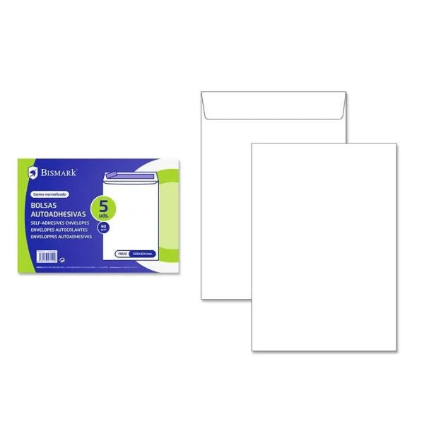 Bismark pack de 5 sobres de papel 90gr - medidas 229x324mm - cierre autoadhesivo - color blanco