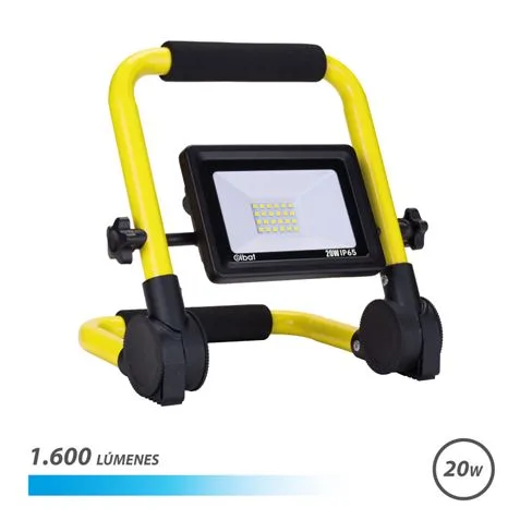 Proyector LED Elbat con soporte plegable de 20 W, 1600 lúmenes, luz fría 6500 K, cable de 1,50 m, IP65 para exteriores