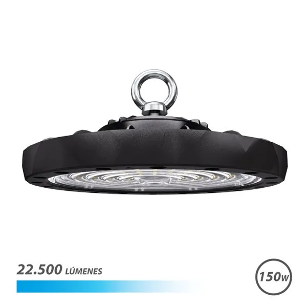 Lámpara de techo LED UFO Elbat - Potencia: 150 W - Lúmenes: 22500 - Luz fría: 6500 K - AC 100 - 240 V - Diámetro: 28,6 cm - Ángulo ajustable - Color negro