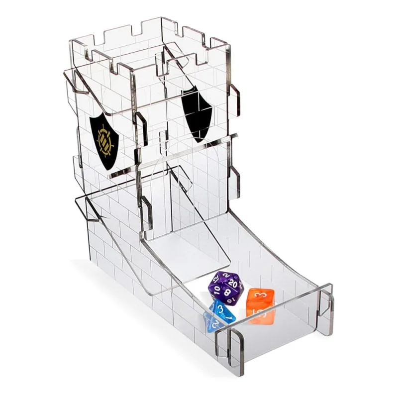 ENHANCE Torre de Dados para Juegos de Rol de Mesa - Diseño de Castillo, Rodillo Portátil para Hasta 14 Dados Estándar - Bandeja Rodante Grabada