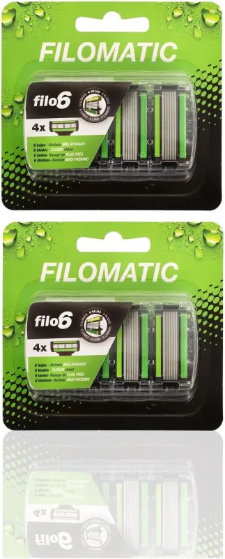 Filomatic Filo6 Pack de 8 Cuchillas de Recambio - 6 Hojas de Alto Rendimiento para Afeitado Apurado y Preciso - Banda Lubricante y Cabezal Basculante - Compatible con Maquinilla Filomatic Filo6