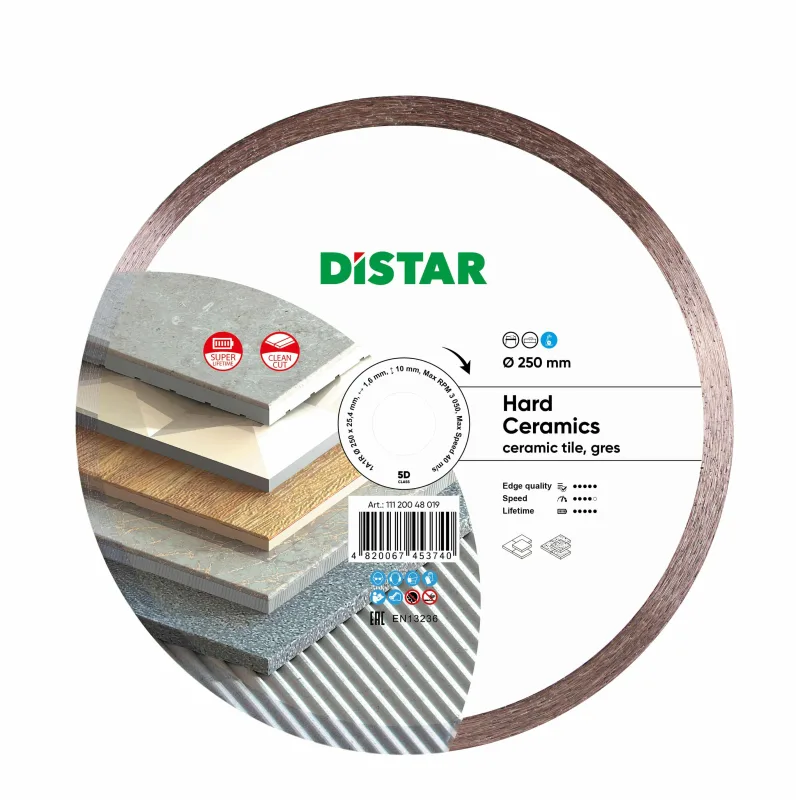 Disco Diamantado Distar Hard Ceramics 250 x 1,6 x 10 x 25,4mm, corte preciso y rápido, ideal para cerámica, porcelánico y materiales duros, alto rendimiento y durabilidad