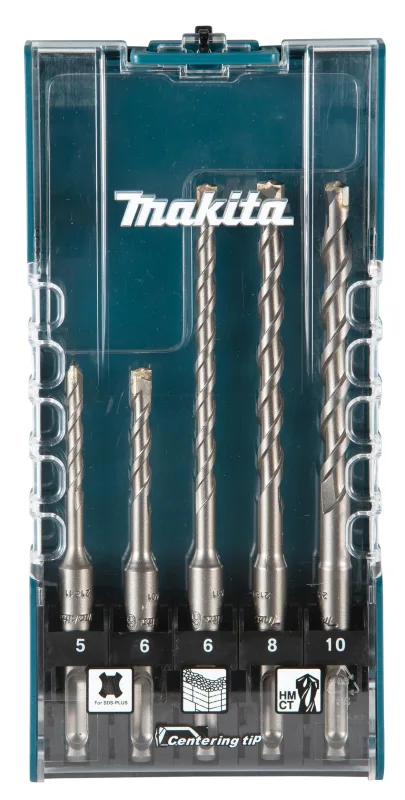 Makita E-15702 Centering Tip SDS-PLUS - Juego de brocas para martillo (5 piezas, en caja de almacenamiento, diámetro de 5 a 10 mm, ideal para hormigón y mampostería)