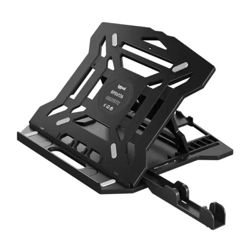 iggual - Soporte para Portátil de hasta 17” con 8 Ángulos de Inclinación, Atril Ergonómico Plegable con Soporte para Móvil y Base Antideslizante para Mesa y Oficina (RPSV17A)