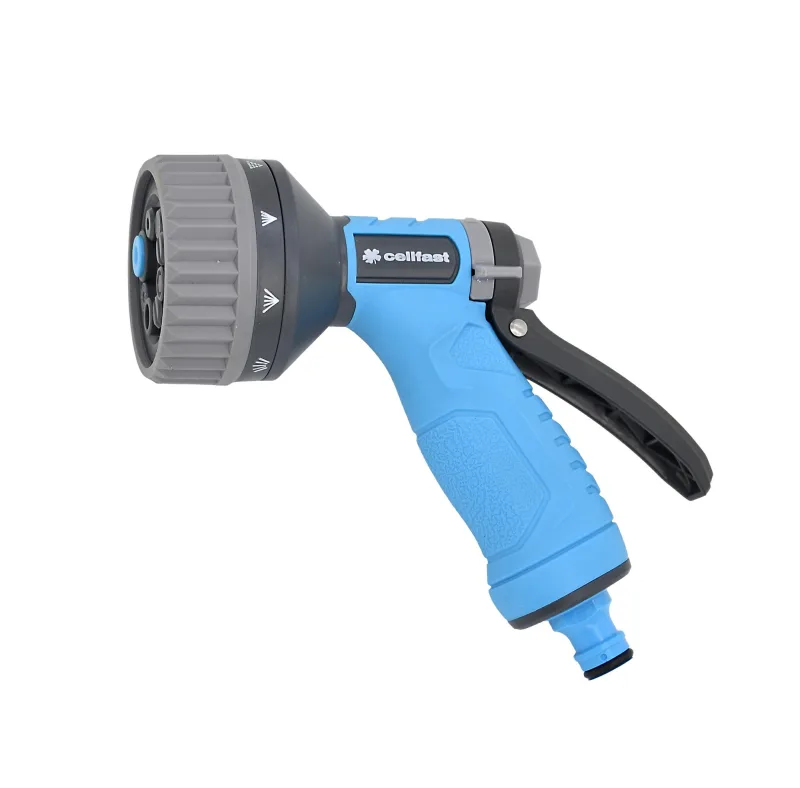 Aspersor de Pistola Cellfast FORM 8 CELLPRO™ para riego de jardines, 8 funciones de chorro, regulación continua del flujo, mecanismo de bloqueo, superficie antideslizante