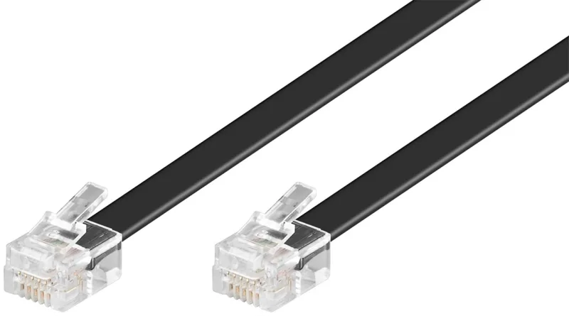 Goobay 50323 - RJ-12 Cable Telefónico de 10m para teléfonos fijos / Enchufe de Fax, Modem, Rúter, Internet / Conector Modular Negro