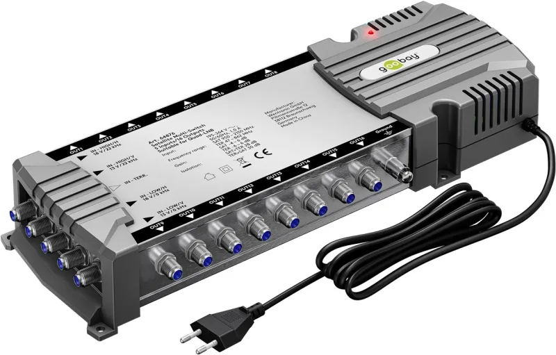 goobay 64876 Multiconmutador satélite/Multiconmutador Compacto / 5 entradas / 16 Salidas / 4K, 8K UHD/Dab+ / para 168 participantes