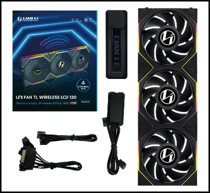 Lian Li UNI FAN TL - Ventilador inalámbrico LCD para PC de 120 mm RGB - Paquete de 3 ventiladores para PC para juegos blancos | Ventiladores PWM - 26 LED ARGB - Hasta 1.900 RPM - Cadena margarita