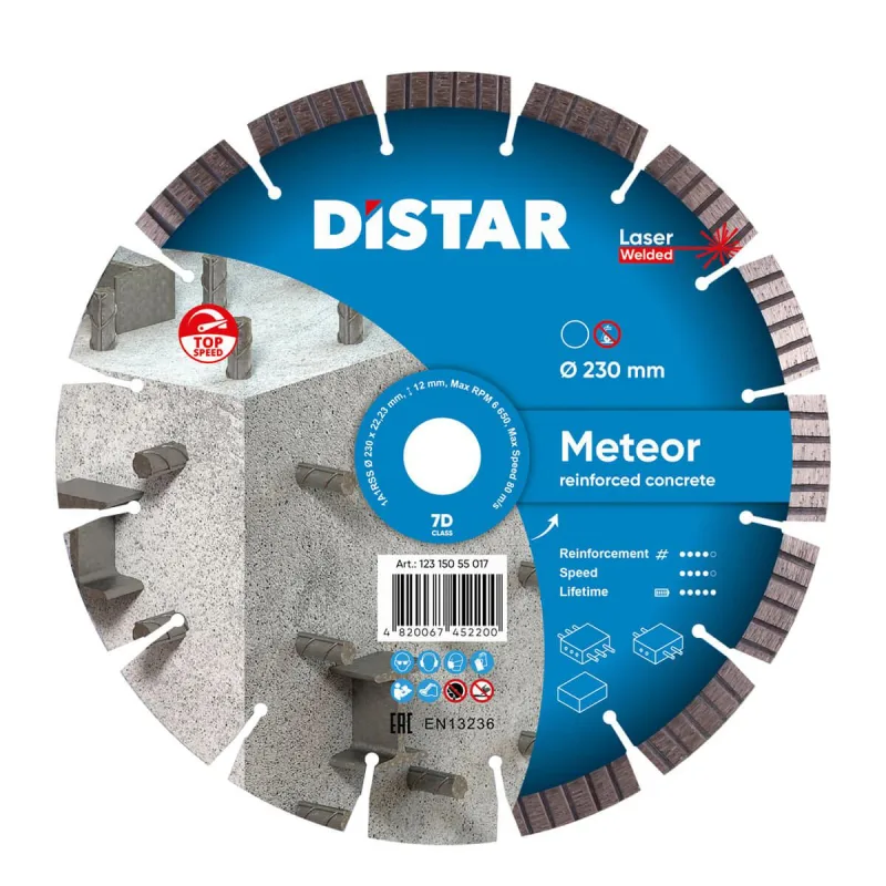 Disco de corte diamantado, Distar Meteor 230 x 2,6/1,6 x 22,23mm, ideal para materiales duros, corte rápido y preciso, alta durabilidad, perfecto para trabajos profesionales intensivos.