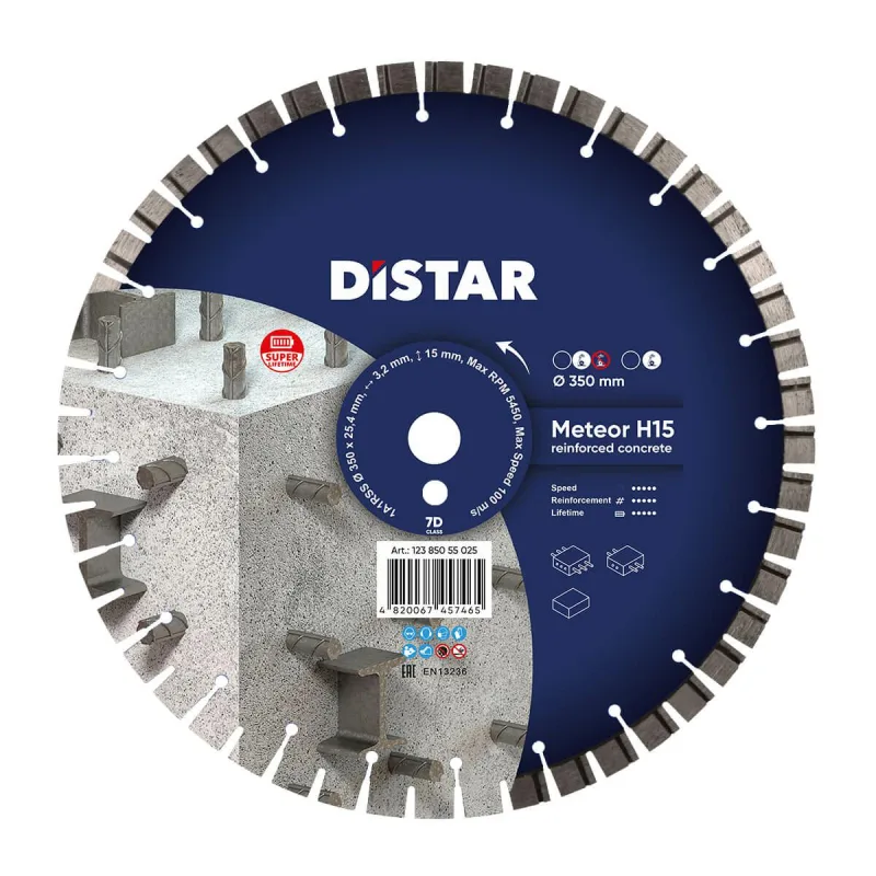 Disco de corte diamantado, Distar Meteor H15 350 x 3,2/2,2 x 25,4mm, ideal para corte de materiales duros, alta precisión y durabilidad, perfecto para trabajos profesionales intensivos.
