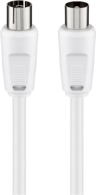 Goobay 11513 Cable de antena, conector coaxial niquelado a toma coaxial, cable coaxial apto para TV, HDTV, radio, DVB-T2, DVB-S, DVB-S2, DVB-C, apantallado doble, 70 dB, 75 Ohm, 7,5m, blanco