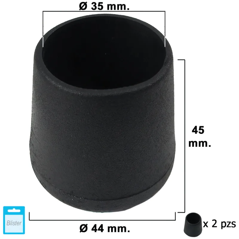 Contera cónica negra 35mm. blister 2 piezas.