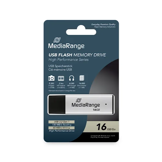 MediaRange Memoria USB 3.0 de Alto Rendimiento de 16 GB - Mini USB Flash Drive con Carcasa de Aluminio, extensión de Memoria Externa con Velocidad de Lectura de hasta 130 MB/s, Color Plateado