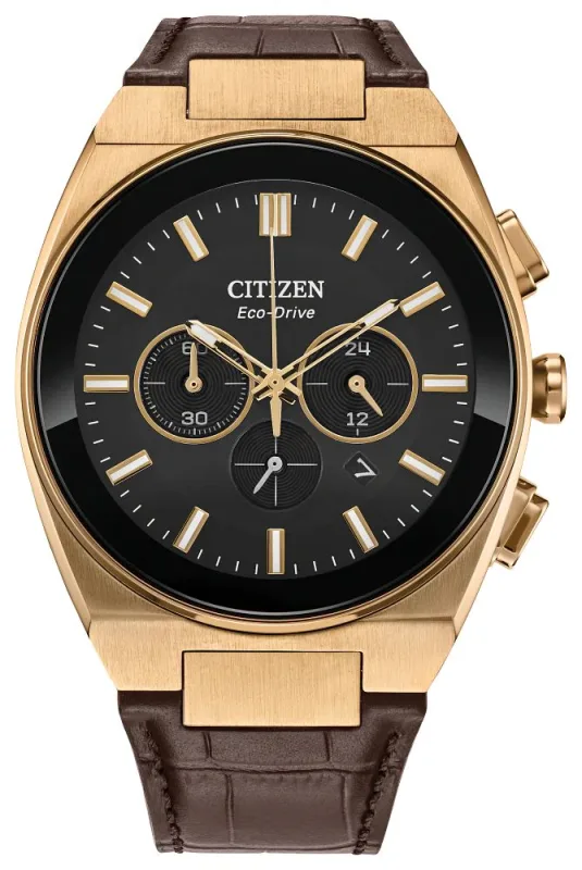 Citizen Reloj analógico de Cuarzo para Hombre con Correa de Cuero CA4583-01E, Oro Rosa