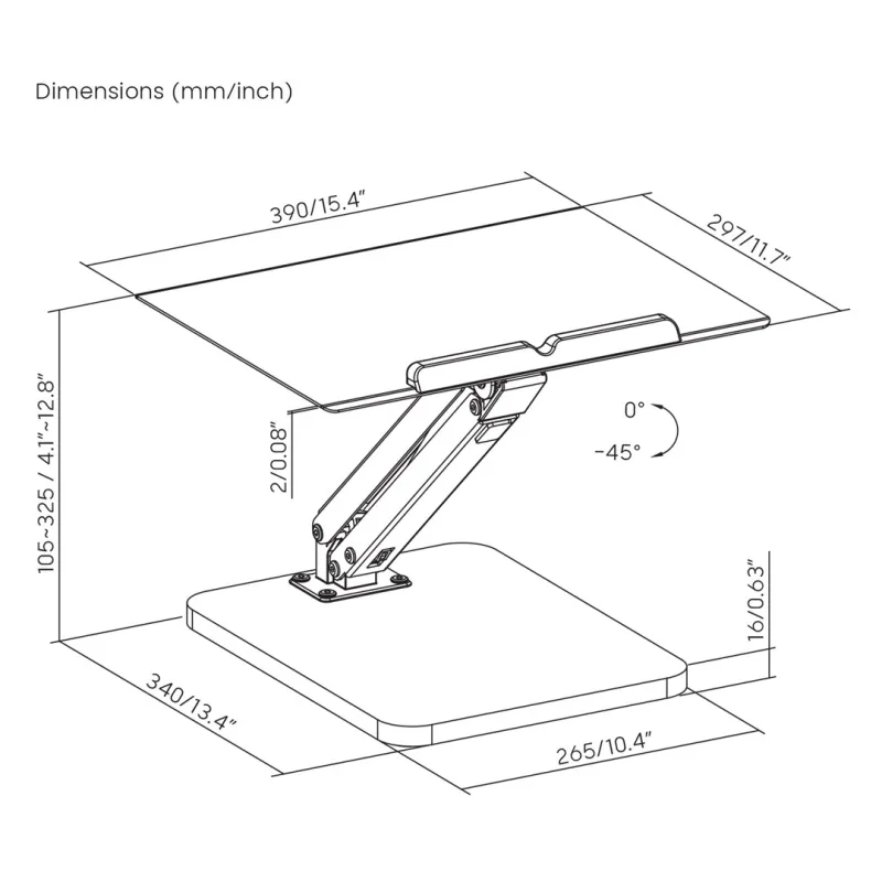 Maclean Soporte de Escritorio para Monitor o Portátil | Altura Regulable 105-325 mm | Mecanismo de Resorte de Gas | Inclinable de 0 a -45° | Ergonómico y Ahorrador de Espacio | Estable | Color Negro