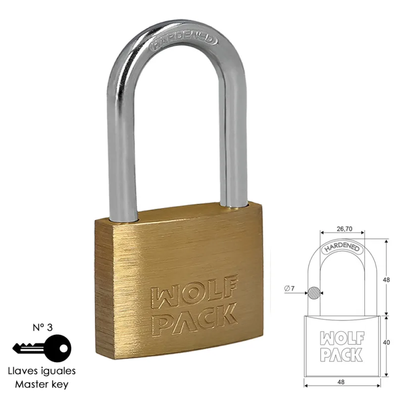 WOLFPACK LINEA PROFESIONAL Candado Laton Arco Largo 50 mm/LOCK