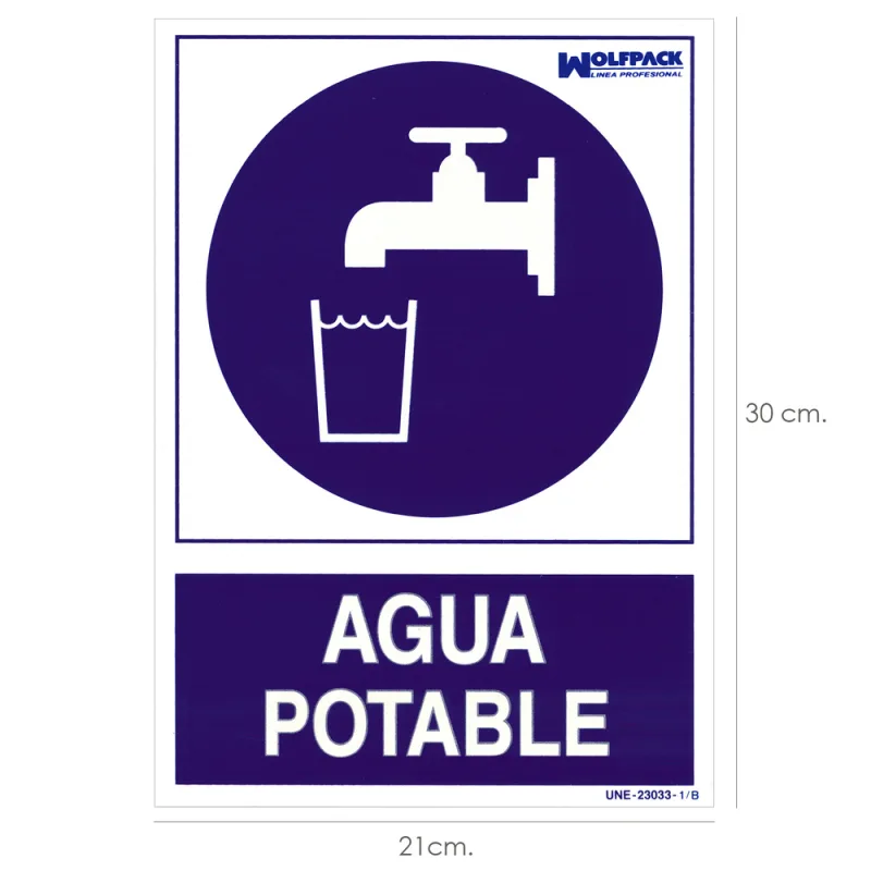 WOLFPACK LINEA PROFESIONAL Cartel Agua Potable 30x21cm.