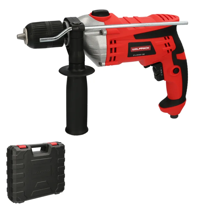WOLFPACK LINEA PROFESIONAL Taladro Percutor Con Variador de Velocidad 1050 Watt. Incluye Maletín, Empuñadura y Guia Metalica.