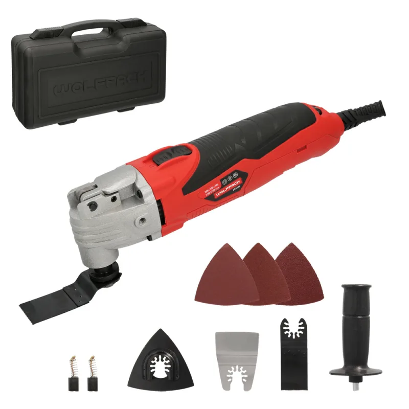 WOLFPACK LINEA PROFESIONAL Herramienta Multifuncion Oscilante 300 Watt. Con Accesorios 23.000 R.P.M. Variador Velocidad, Cambio Rapido Hoja, Cortar, Lijar