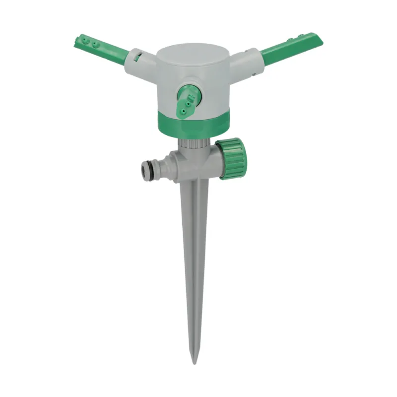 Aspersor plástico 3 brazos con pincho con regulador de presión.