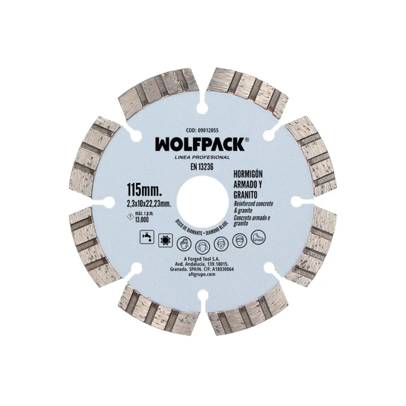WOLFPACK LINEA PROFESIONAL Disco Diamante Hormigon Armado/Granito Ø 115 mm. Segmento Diamantado 10 mm.