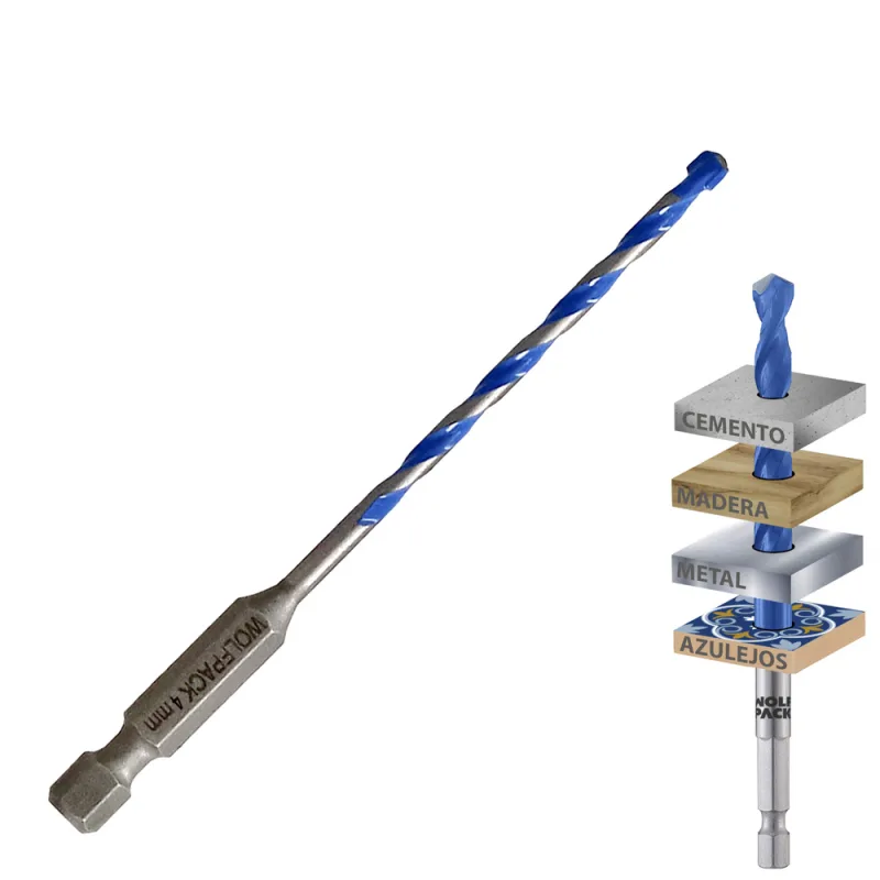 WOLFPACK LINEA PROFESIONAL Broca Universal Hexagonal Ø 4,0 mm. (Blister 1 Pieza) Broca Azulejos, Cerámica, Mármol, Hormigón, Metal, Madera, Plástico