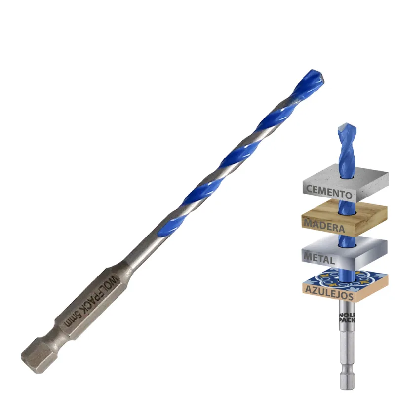 WOLFPACK LINEA PROFESIONAL Broca Universal Hexagonal Ø 5,0 mm. (Blister 1 Pieza) Broca Azulejos, Cerámica, Mármol, Hormigón, Metal, Madera, Plástico