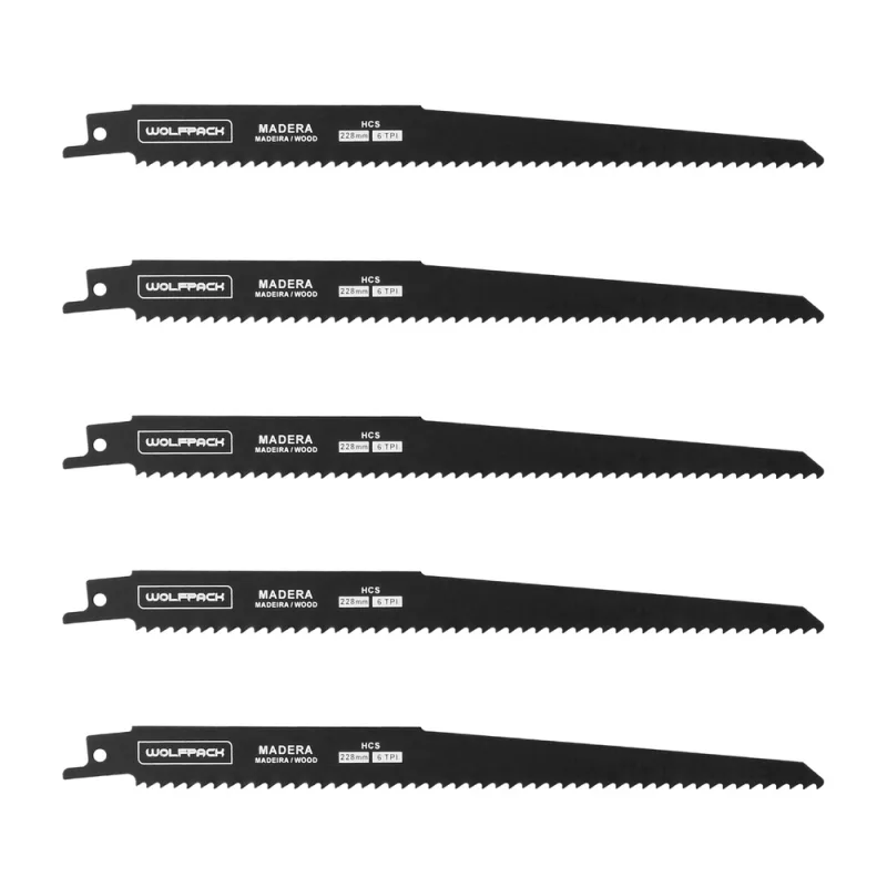 Hoja para sierra sable madera 228 mm. 6 tpi. 5 piezas. especial para madera.