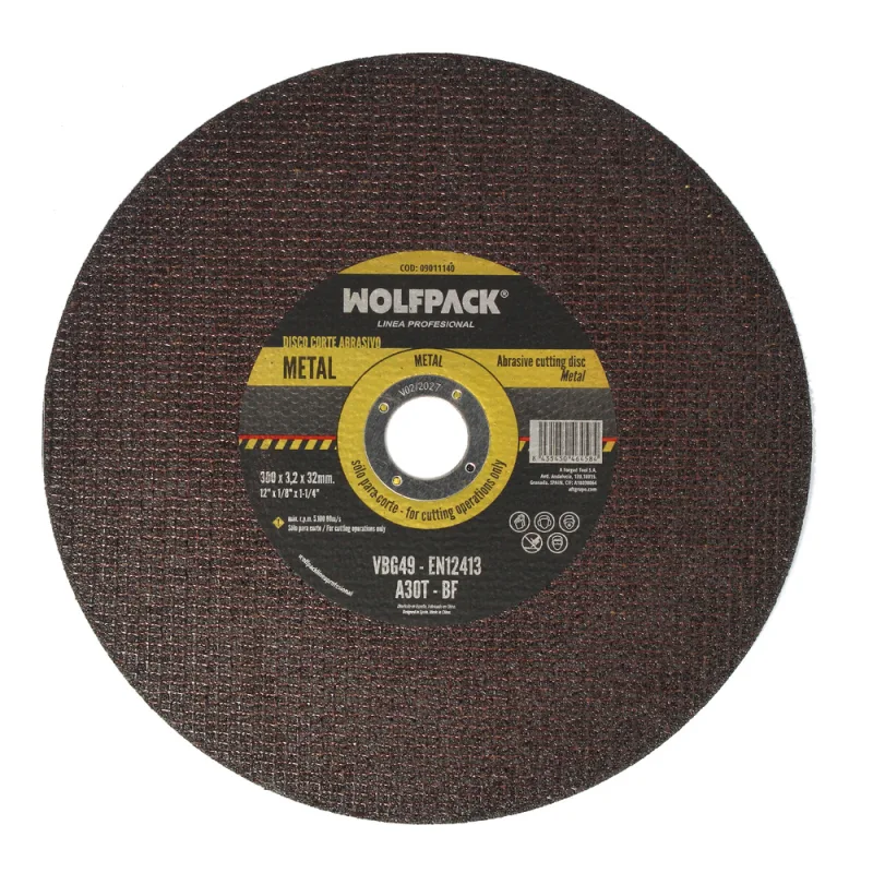WOLFPACK LINEA PROFESIONAL Disco Corte Abrasivo Metal Ø 300 x Ø 32 mm. Espesor 3,2 mm. Disco Radial/Amoladora Universal Con Todas Las Amoladoras