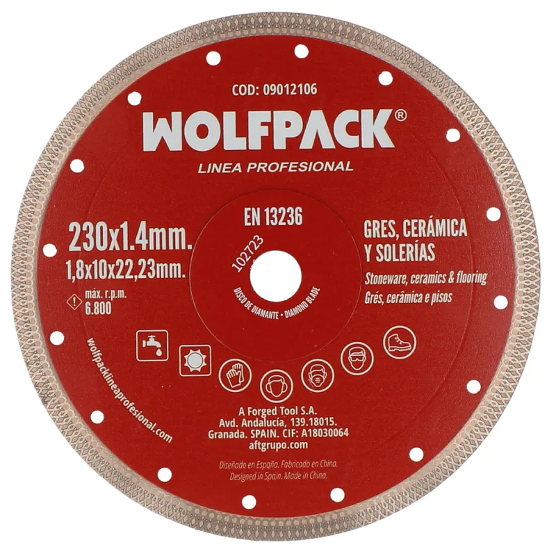 WOLFPACK LINEA PROFESIONAL Disco Diamante Ø 230 mm. Porcelanicos, Gres, Ceramica, Solerias. Segmento Diamantado 10 mm.
