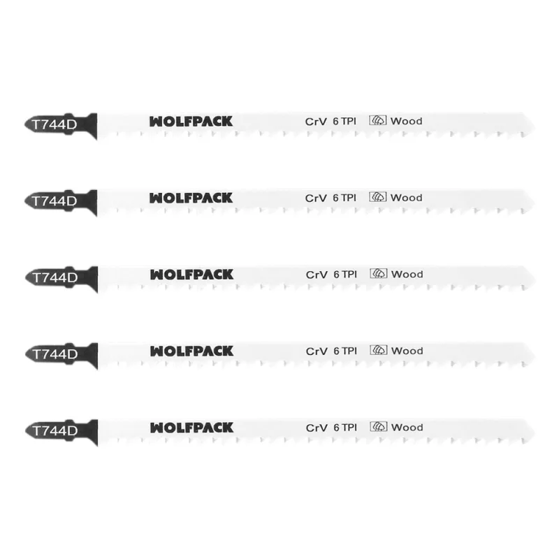 Hoja larga sierra calar para madera corte grueso 5 piezas. hoja cromo vanadio 58. vastago t universal.
