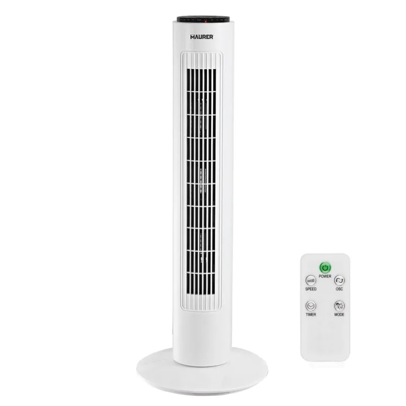 Ventilador maurer torre 73 cm 3 velocidades. funcion oscilante. con temporizador y mando a distancia.