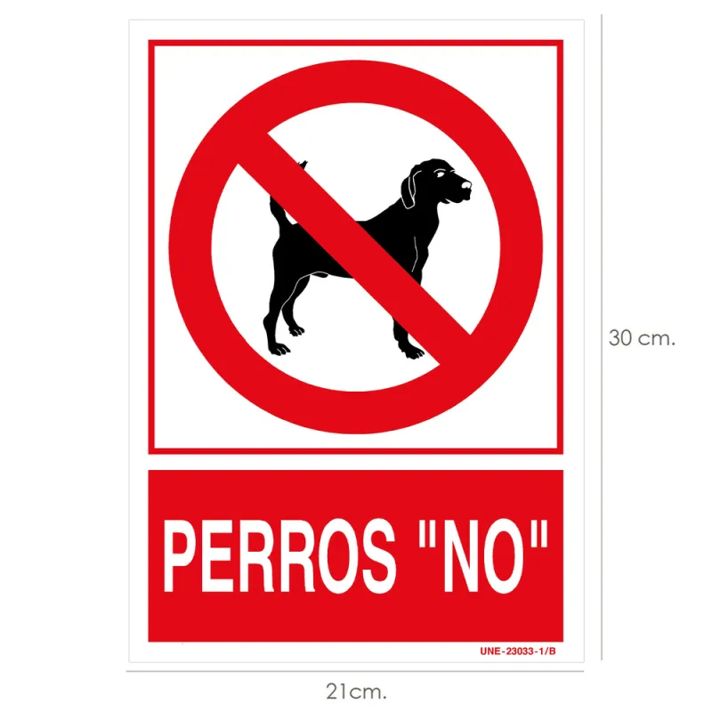Cartel / señal perros "no" 30x21 cm.
