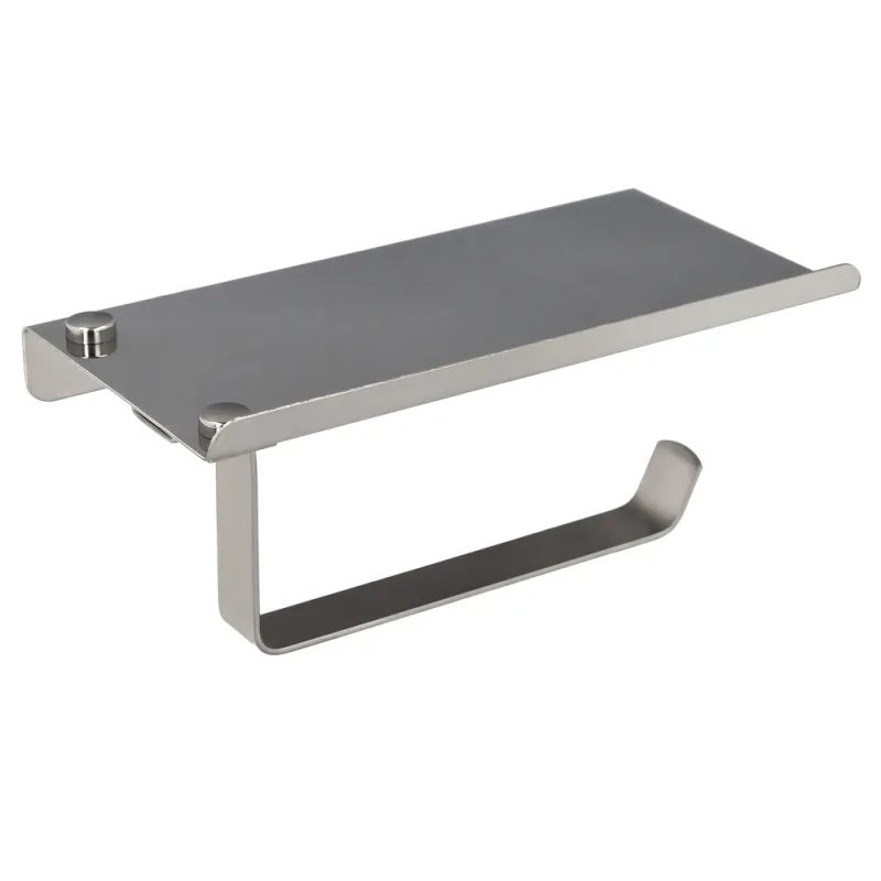 MAURER Portarrollos Baño con Estante para Moviles Autoadhesivo, Color INOX con Efecto Espejo, Autoadhesivo Resistente o con Tornillos