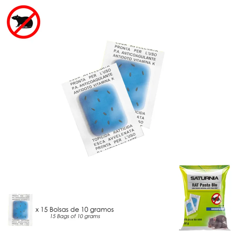 Cebo fresco para roedores, bolsa 150 gr, dosis individuales, 15 bolsitas x 10 gr, rat pasta blue