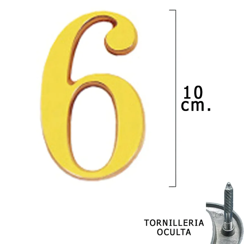 Numero Latón ""6"" 10 cm. con Tornilleria Oculta (Blister 1 Pieza)