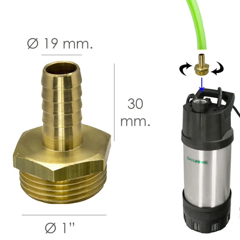 WOLFPACK LINEA PROFESIONAL 4021505 Entronque De Manguera con Espiga Ø 19 mm. Macho 1", Metal, Multicolor, único