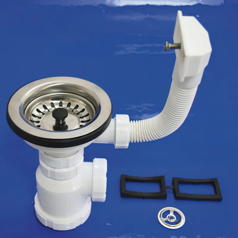 Sifon botella t-2-cr 1 1/2 con rebosadero y válvula cesta.