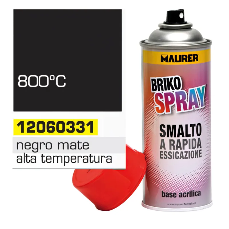 MAURER 093343 esmalte Alte Temperature 800 °, Briko spray, Negro Mate, 400 ml
