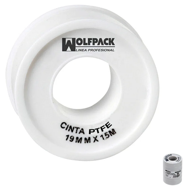 Cinta ptfe wolfpack 19 mm. x 50 m. grueso. (paquete de 5 rollos)