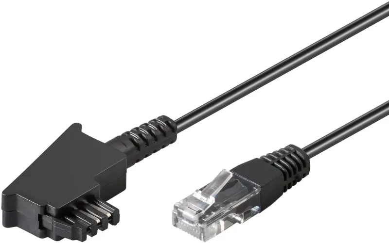 goobay 60663 Cable de router, cable telefónico, cable de conexión para DSL/ADSL/VDSL, enchufe TAE-F a enchufe RJ45 (8P2C), negro, 50 Metros