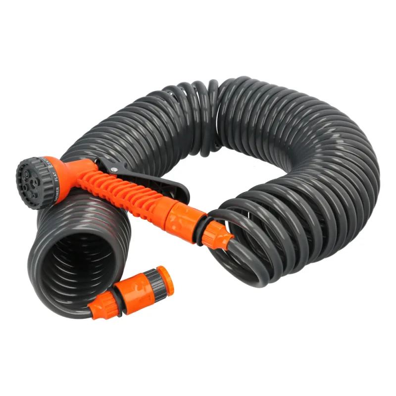 Manguera extensible espiral autoenroscable para riego jardin 15 metroscon pistola y conectores