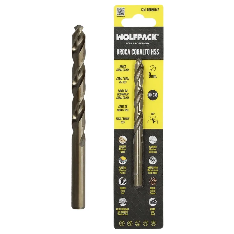 Broca cobalto hss cilindrica 9,00 mm. blister 1 unidad.