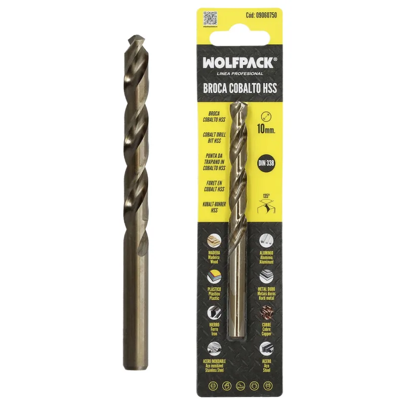 Broca cobalto hss cilindrica 10,00 mm. blister 1 unidad.
