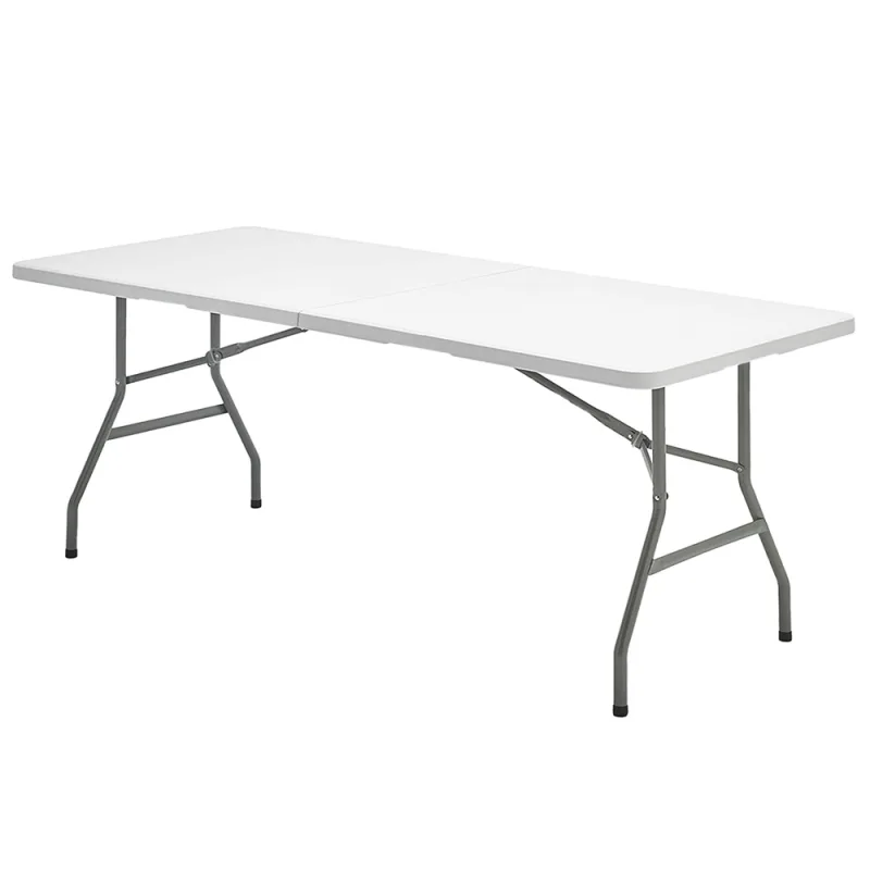 SATURNIA Mesa Plegable Rectangular HDPE Multifuncional, Portatil, Resistente,Multiusos 244x76x74 cm. Color Blanco