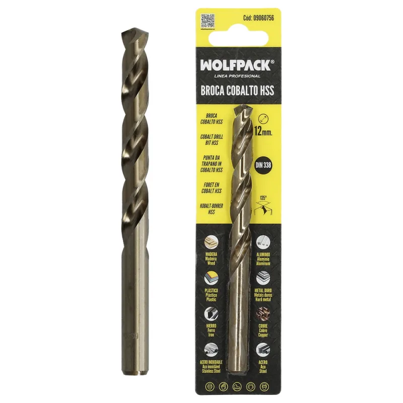 Broca cobalto hss cilindrica 12,00 mm. blister 1 unidad.