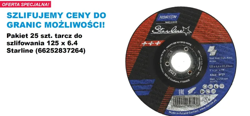 Norton tarcza do szlifowania starline 125mm x 6,4mm a24q-bf27 do metalu /25szt.